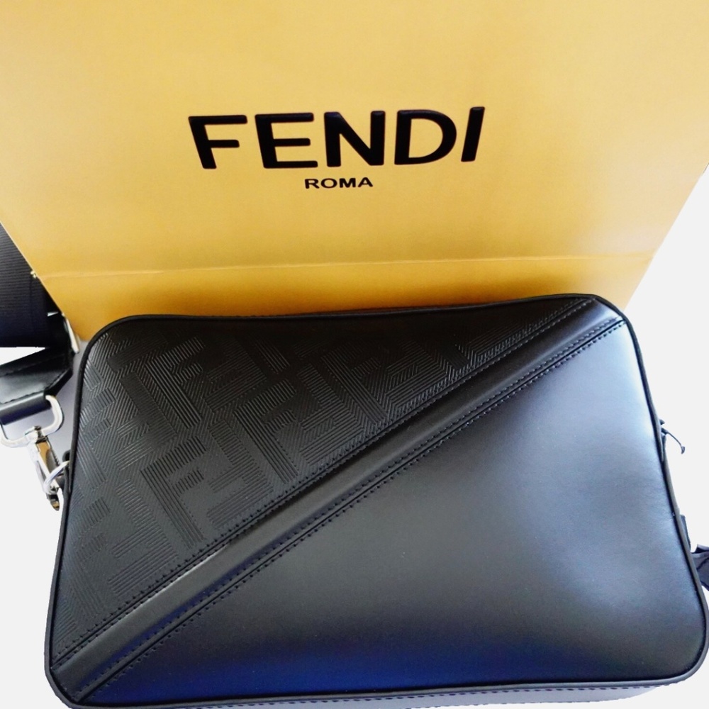 FENDI Diagonal Camera Case Shoulder Bag BLACK 7M0286 NWT BOX Authentic